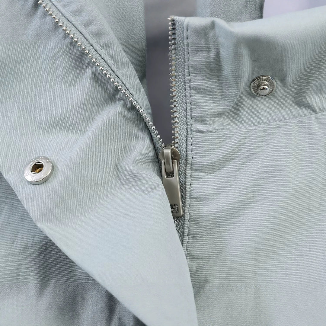 Women's Cropped Utility Jacket with High Standing Collar, Loose Raglan Sleeves and Concealed Front Placket Mune Fashion