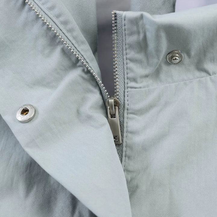 Women's Cropped Utility Jacket with High Standing Collar, Loose Raglan Sleeves and Concealed Front Placket Mune Fashion