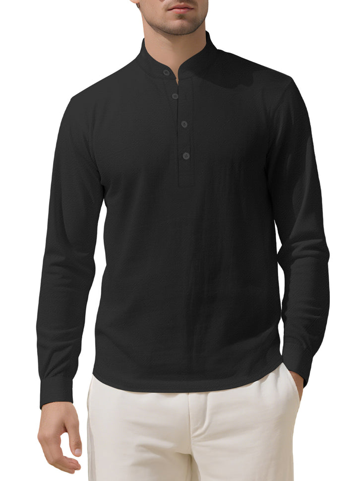 Men's Nehru collar Henley made of cotton stretch with concealed button placket and slim fit Mune Fashion