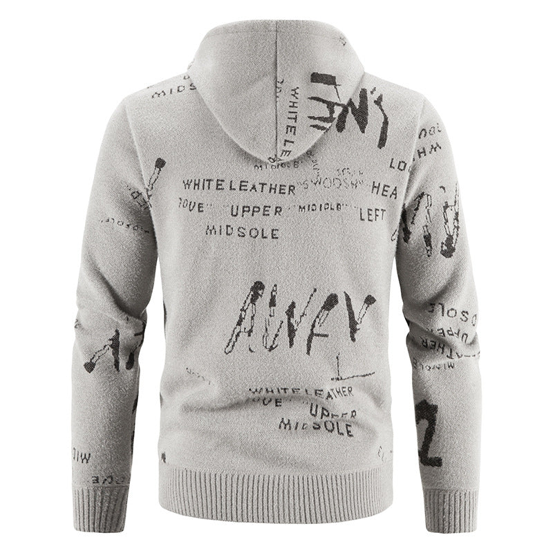 Men's knitted hooded jacket with full-length zipper, graphic all-over print, and side pockets Mune Fashion