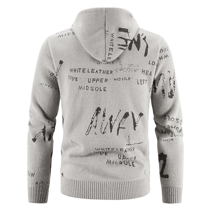 Men's knitted hooded jacket with full-length zipper, graphic all-over print, and side pockets Mune Fashion