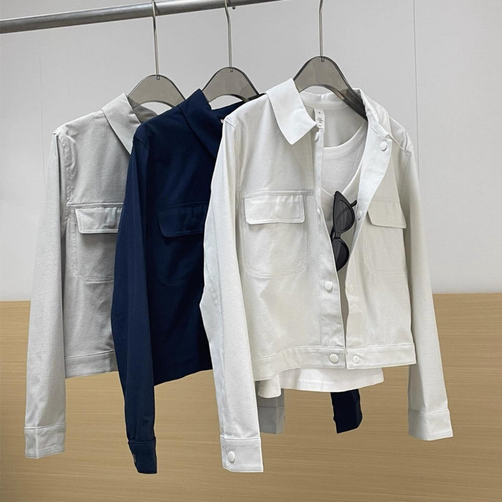 Women's Short Overshirt Jacket made of textured canvas with chest pockets Mune Fashion