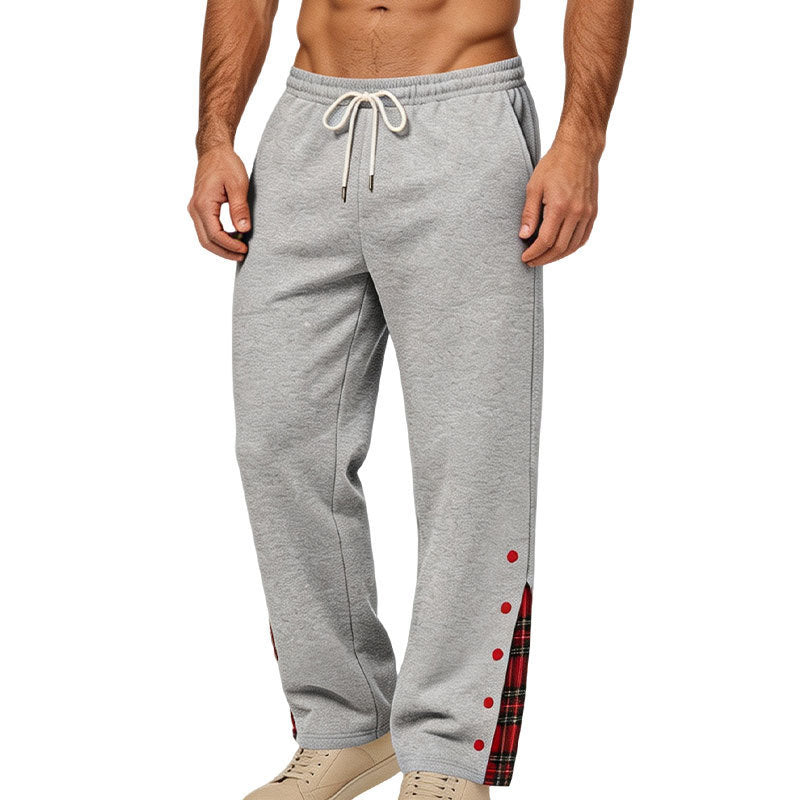 Men's wide jogging pants with check trim and snap button detail Mune Fashion