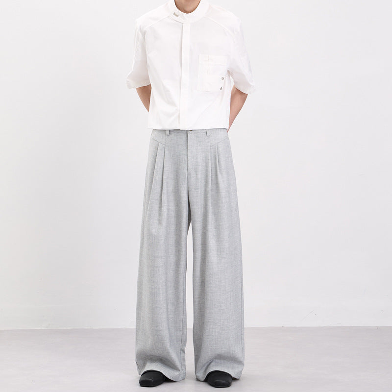 Men's Wide Draped Suit Trousers with Double Pleats and Floor-Length Palazzo Silhouette Mune Fashion