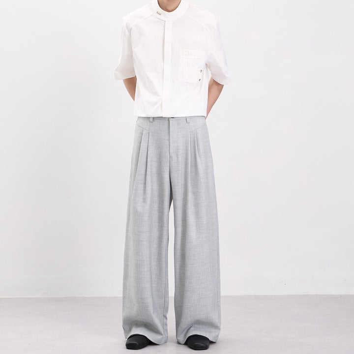 Men's Wide Draped Suit Trousers with Double Pleats and Floor-Length Palazzo Silhouette Mune Fashion