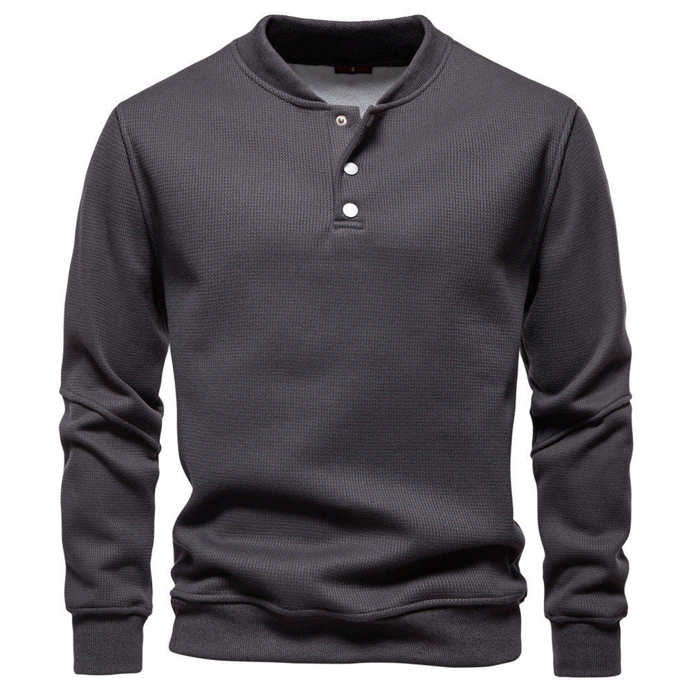 Men's waffle texture Henley pullover with short snap button closure and ribbed cuffs Mune Fashion