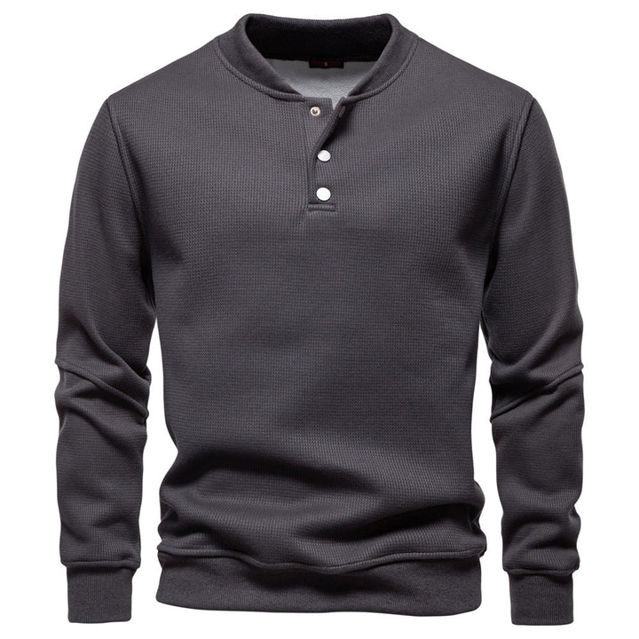 Men's waffle texture Henley pullover with short snap button closure and ribbed cuffs Mune Fashion