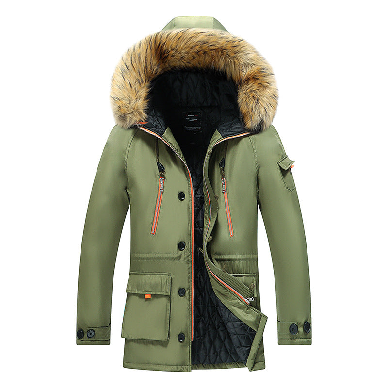Men's  water-resistant quilted-lined parka with faux-fur trimmed hood and multi-pocket utility Mune Fashion