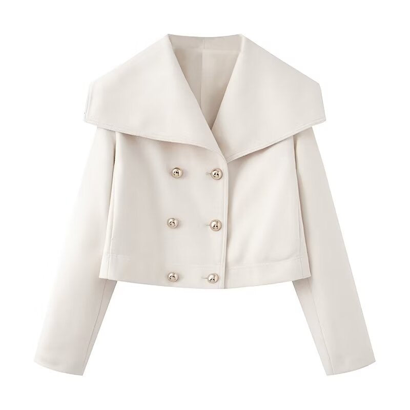 Women's Short Jacket with Large Sailor Collar and Double-Breasted Button Placket Mune Fashion