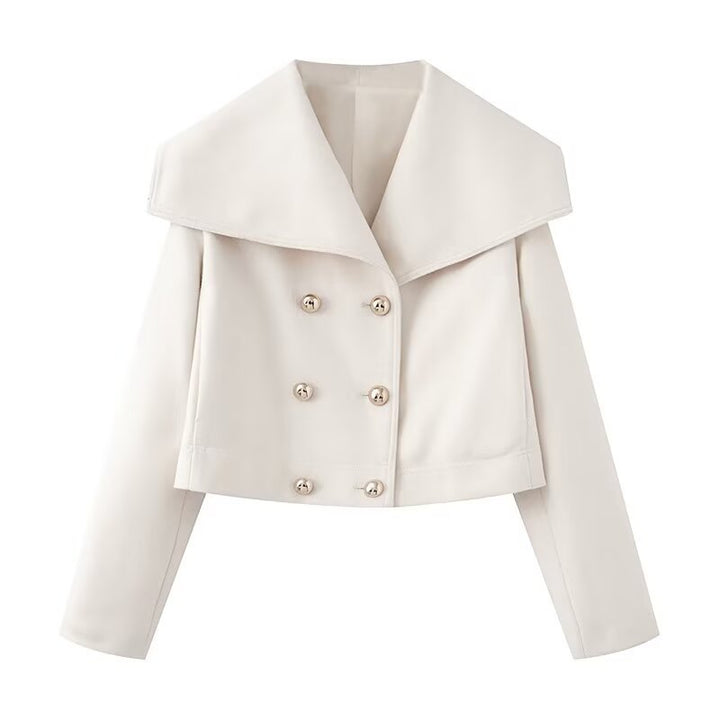 Women's Short Jacket with Large Sailor Collar and Double-Breasted Button Placket Mune Fashion
