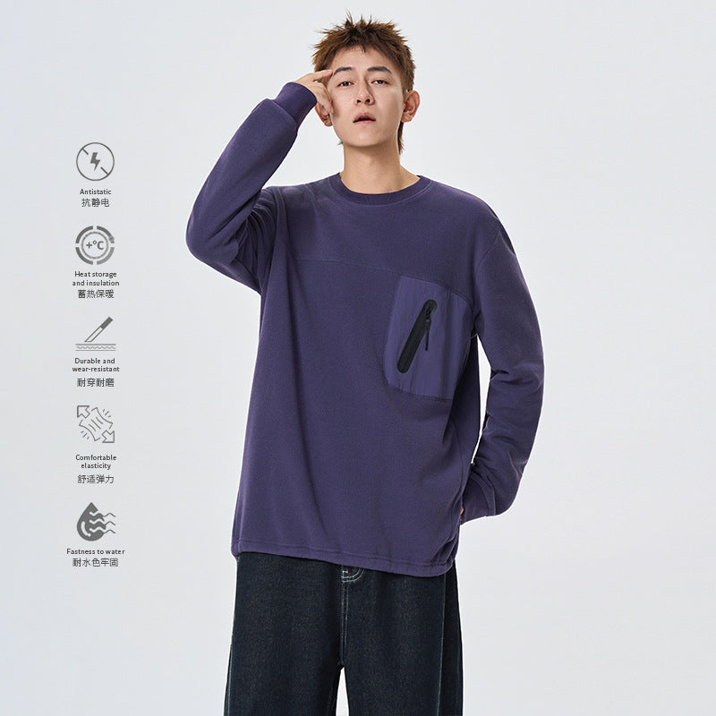 Damen Fleecepullover mit Brustreißverschluss-Tasche und Rundhalsausschnitt Mune Fashion