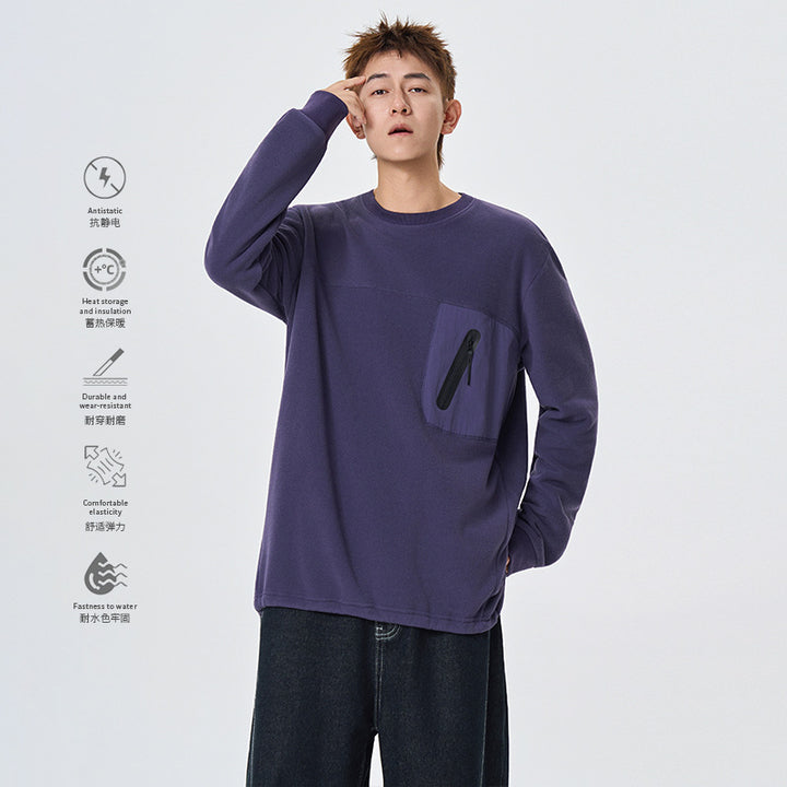 Damen Fleecepullover mit Brustreißverschluss-Tasche und Rundhalsausschnitt Mune Fashion