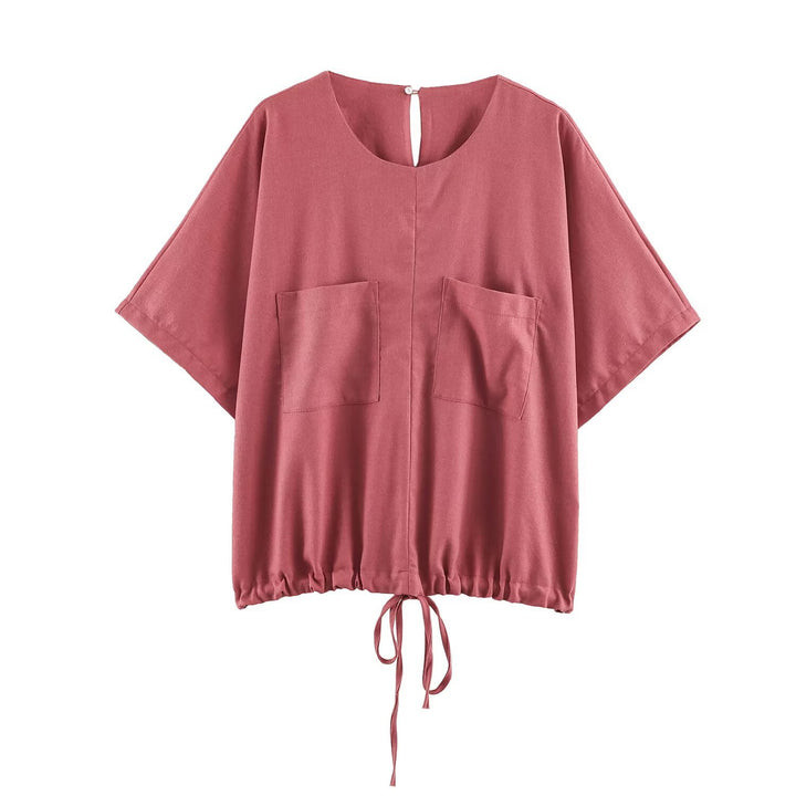Ladies loose-fitting harem pants with drawstring waistband, mid-slit, and rounded hem Mune Fashion