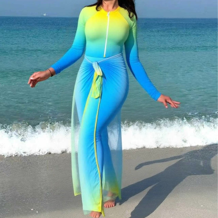 Women’s sporty long-sleeve swimsuit with zipper and wrap look Mune Fashion