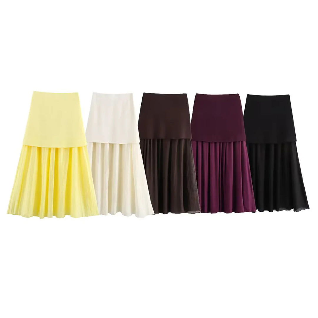 Women's two-layer Maxi Skirt with pleated chiffon and high waist Mune Fashion
