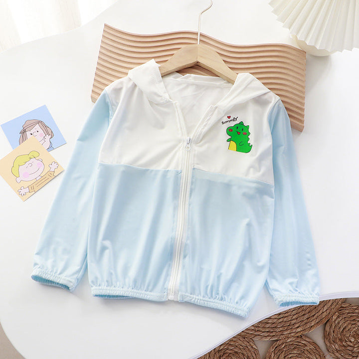 Unisex nan lightweight children's softshell jacket with hood, zipper and cute dino print Mune Fashion