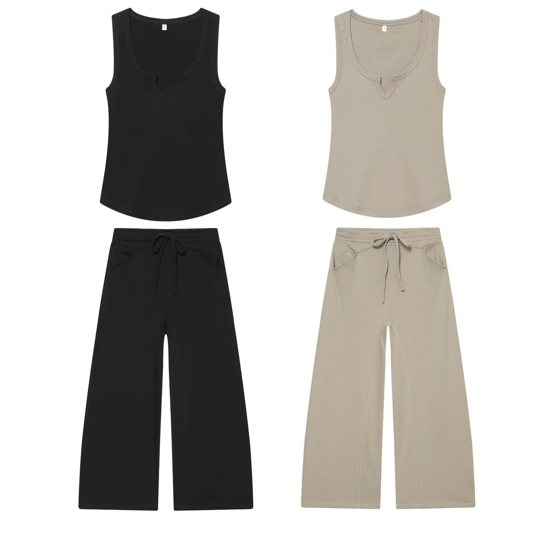 Women Wide Cropped Jogger with Drawstring, Side Pockets and Decorative Stitching Mune Fashion