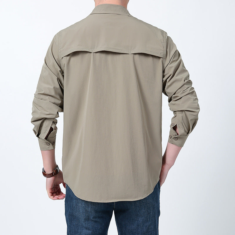 Men's breathable trekking shirt with UV protection, patch chest pockets and roll-up sleeves Mune Fashion