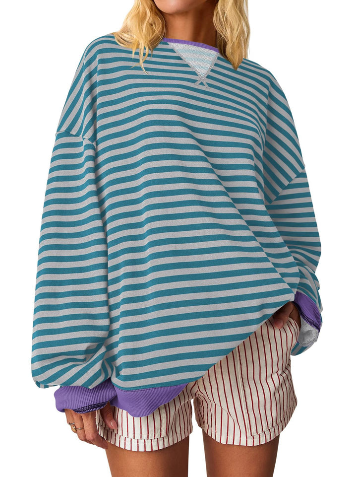 Women Oversized Striped Sweatshirt