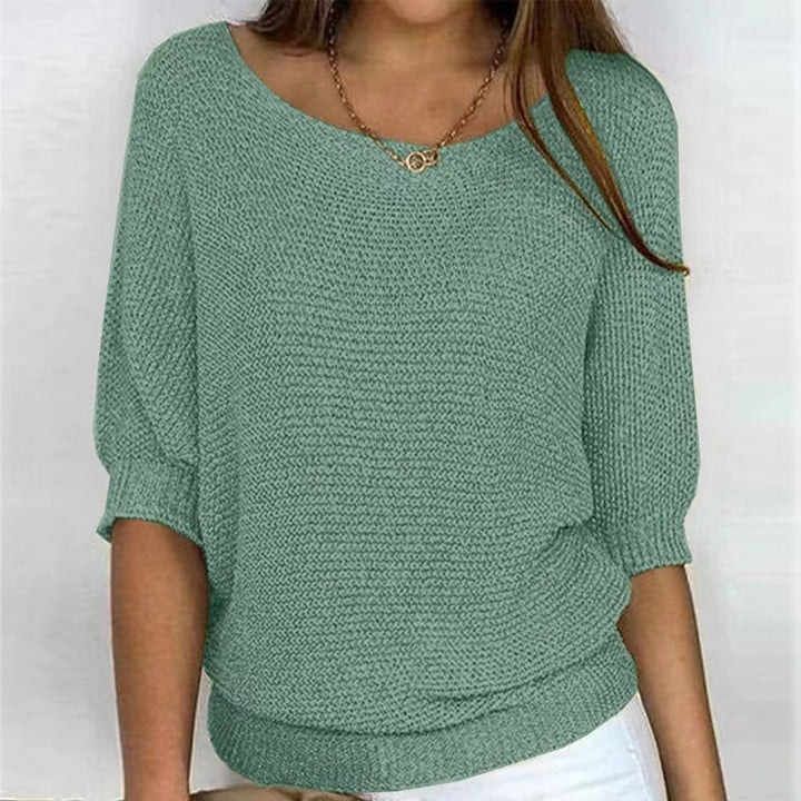 Ladies nan lightweight casual fine knit pullover with wide neckline Mune Fashion