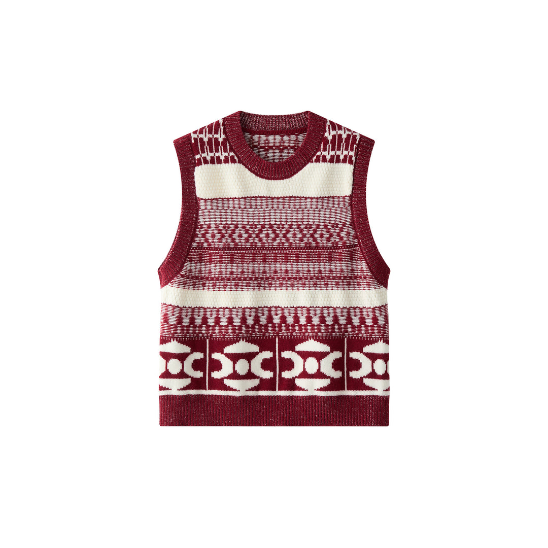 Women Jacquard knit vest with round neck and boxy silhouette Mune Fashion