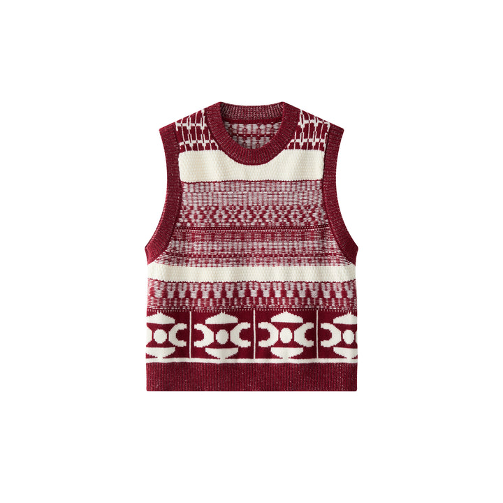 Women Jacquard knit vest with round neck and boxy silhouette Mune Fashion
