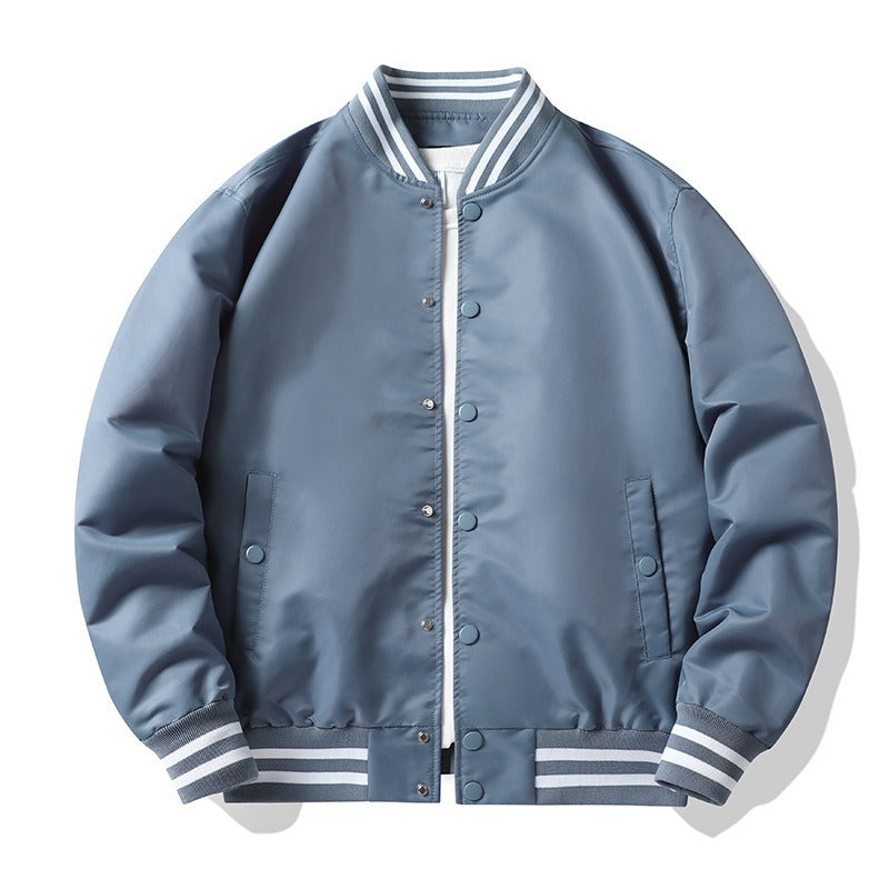 Men's  retro-striped collar varsity snap-front satin-effect bomber jacket Mune Fashion