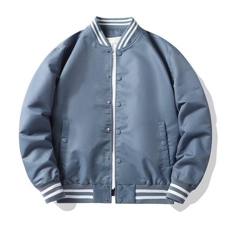 Men's  retro-striped collar varsity snap-front satin-effect bomber jacket Mune Fashion