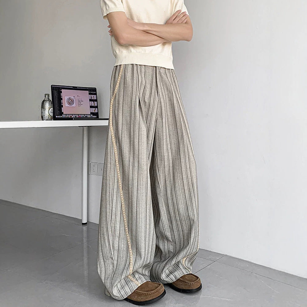 Men's loose baggy trousers in suit look with fine pinstripe and braided side piping Mune Fashion