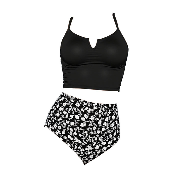 Women's Two-Piece Swimsuit Set with Floral Top and High-Waisted Brief Mune Fashion