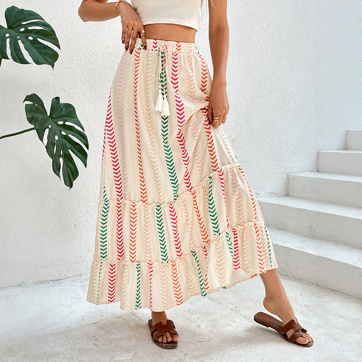 Women Long Skirt with Multicolored Stripes Mune Fashion
