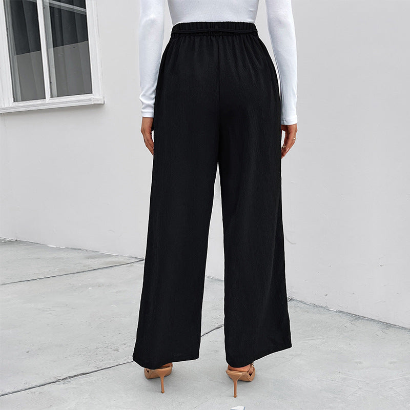 Women's Elegant Paperbag Pants with Wide Leg, High Waist and Ties