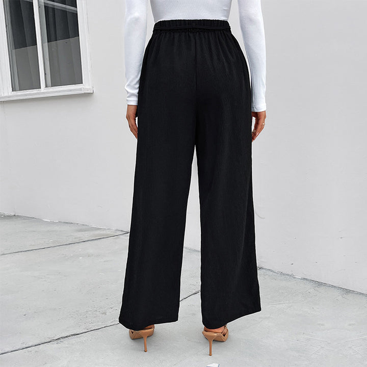 Women's Elegant Paperbag Pants with Wide Leg, High Waist and Ties