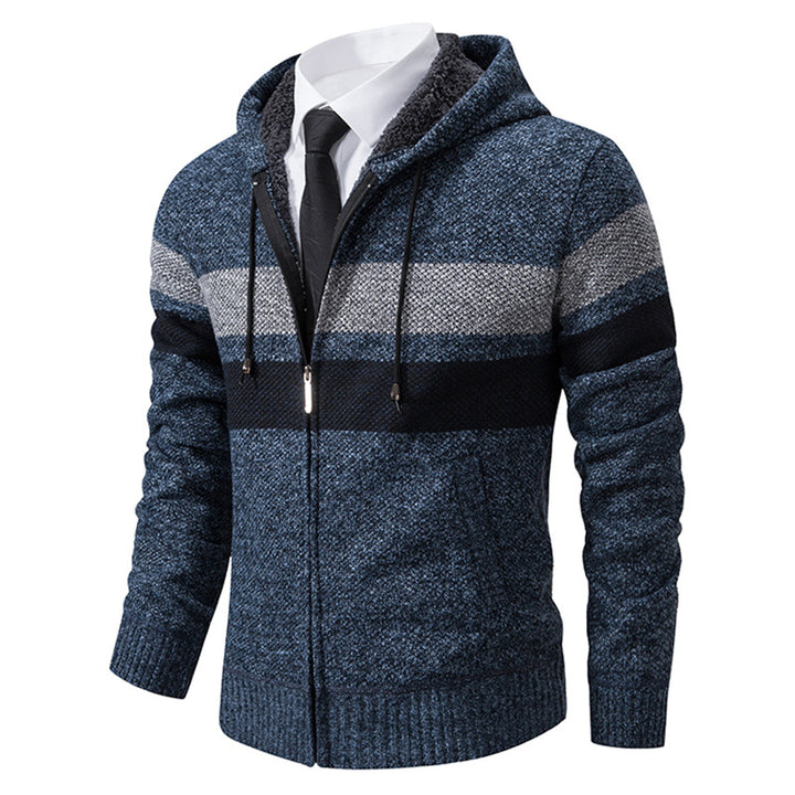 Men's non-insulated hooded cardigan with teddy lining, full-length zipper and contrasting stripes Mune Fashion