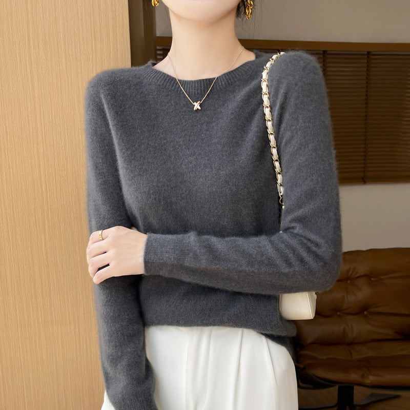 Women's Soft Mohair-Effect Round Neck Sweater with Fine Ribbed Hem and Light Oversize Fit Mune Fashion