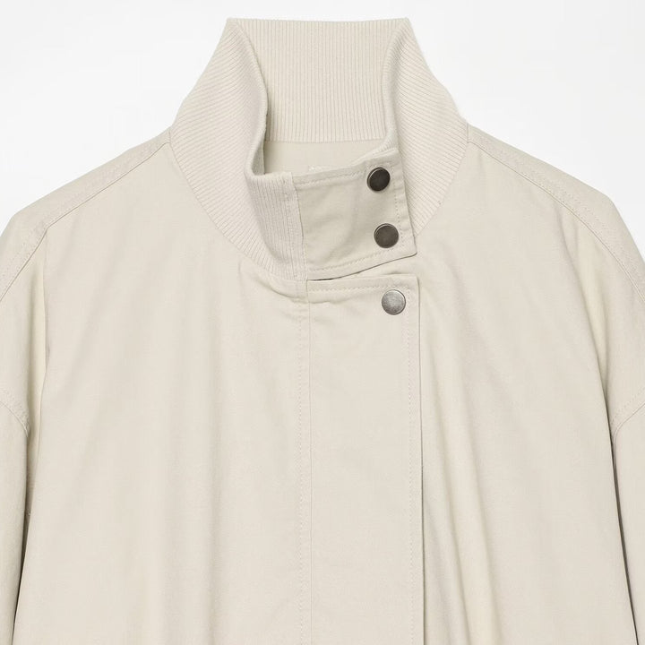 Women's Oversized Blouson Jacket with High Ribbed Collar, Snap Button Placket, and Elastic Hem Mune Fashion