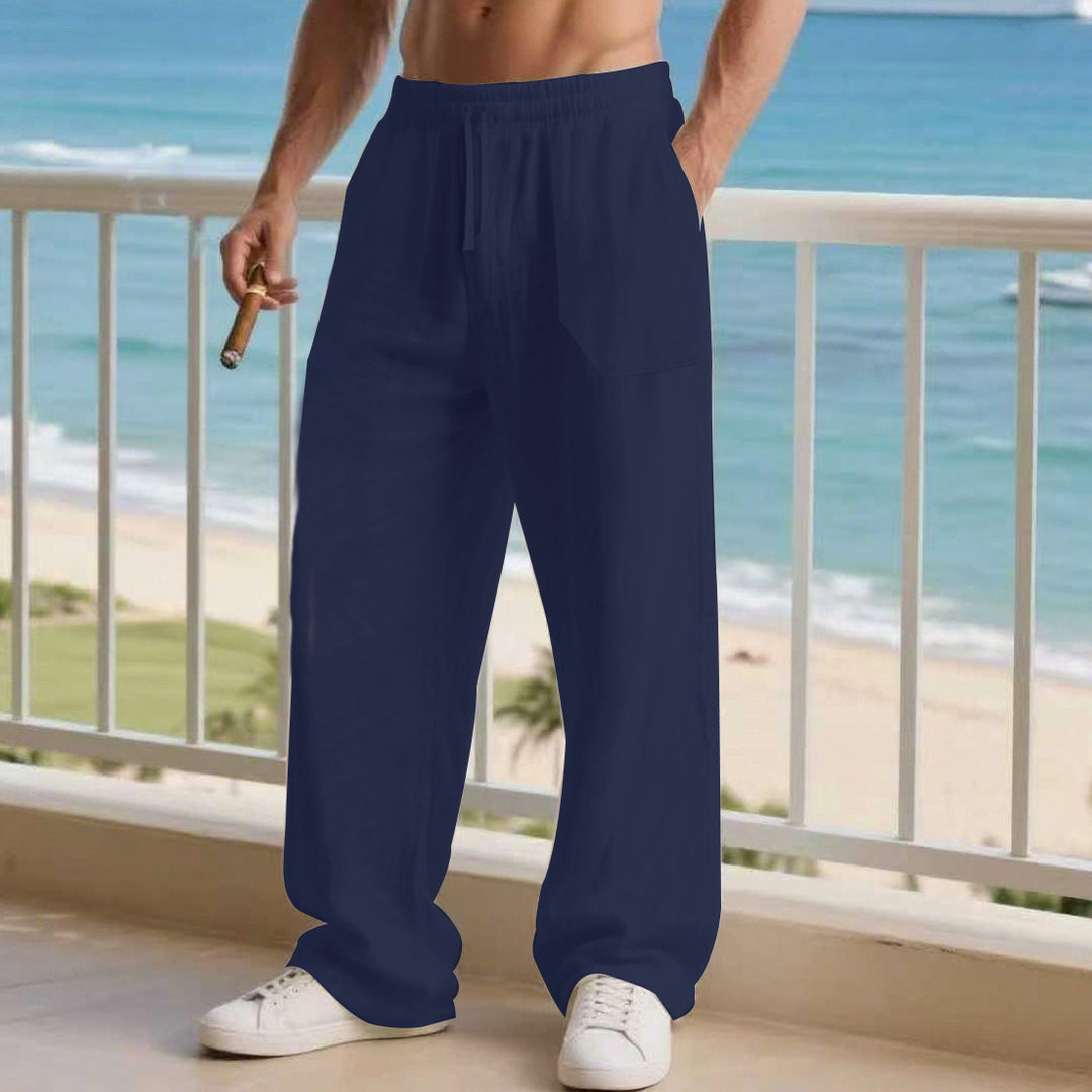 Men's oversized Relax cargo pants made of linen-cotton blend with elastic drawstring waistband and large patch pockets Mune Fashion