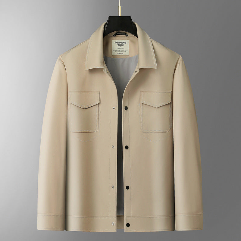 Men's shirt jacket in leather look with applied chest pockets and snap button placket Mune Fashion