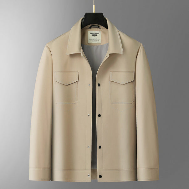 Men's Overshirt Jacket made of smooth artificial leather with chest pockets and snap button closure Mune Fashion