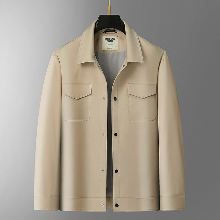 Men's Overshirt Jacket made of smooth artificial leather with chest pockets and snap button closure Mune Fashion