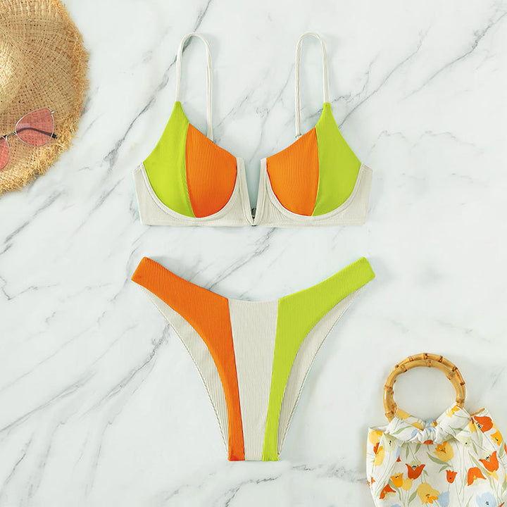 Women's triangle bikini with colorful block design and adjustable straps Mune Fashion