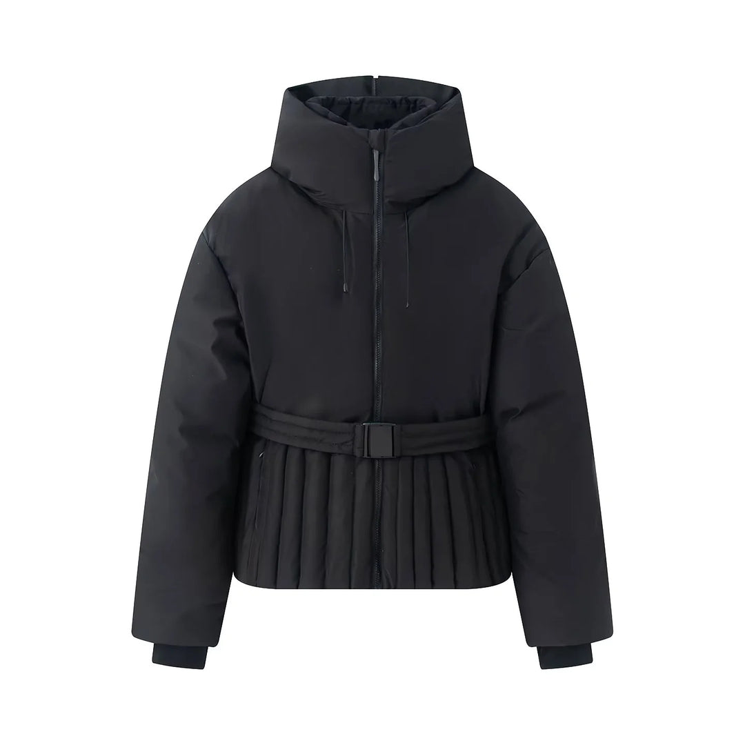 Women's nan quilted waist quilted jacket with high collar, waist belt and pleated hem Mune Fashion
