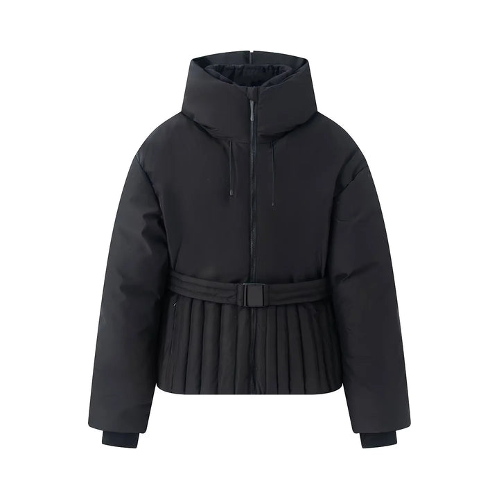 Women's nan quilted waist quilted jacket with high collar, waist belt and pleated hem Mune Fashion