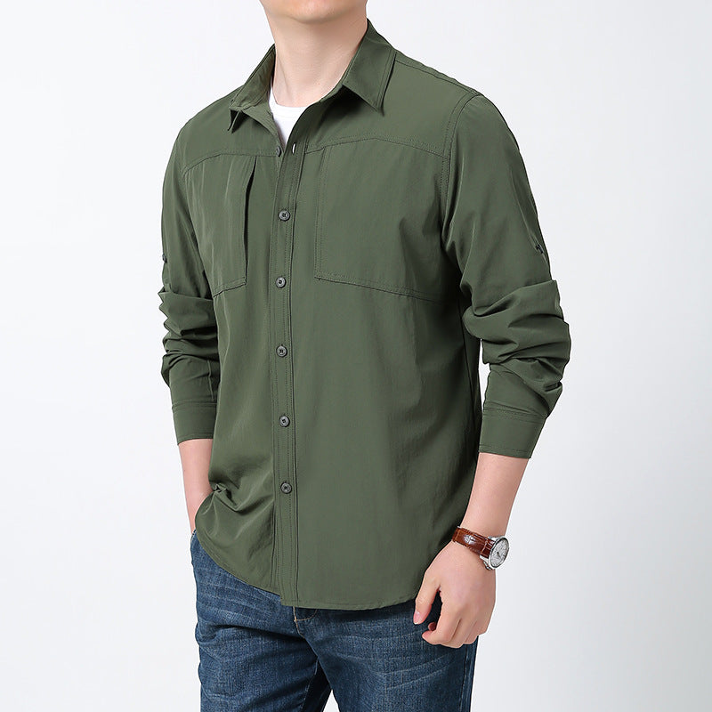 Men's breathable trekking shirt with UV protection, patch chest pockets and roll-up sleeves Mune Fashion