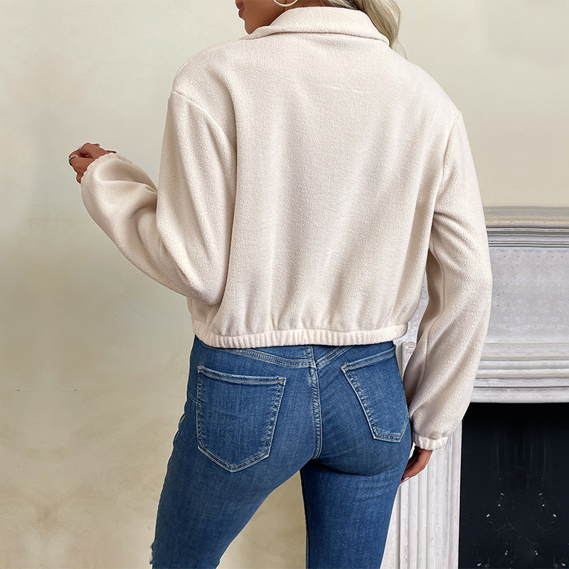 Ladies short-cut fleece zip jacket with stand-up collar and elastic hem Mune Fashion