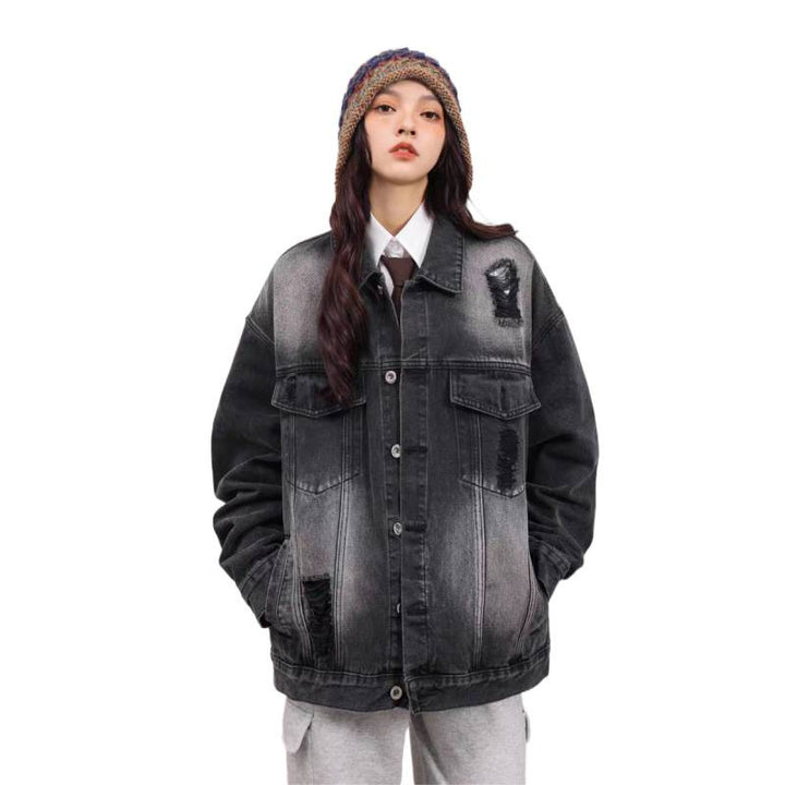 Unisex Vintage-Style Denim-Worker-Jacket with Repair-Details and Straight Cut Mune Fashion