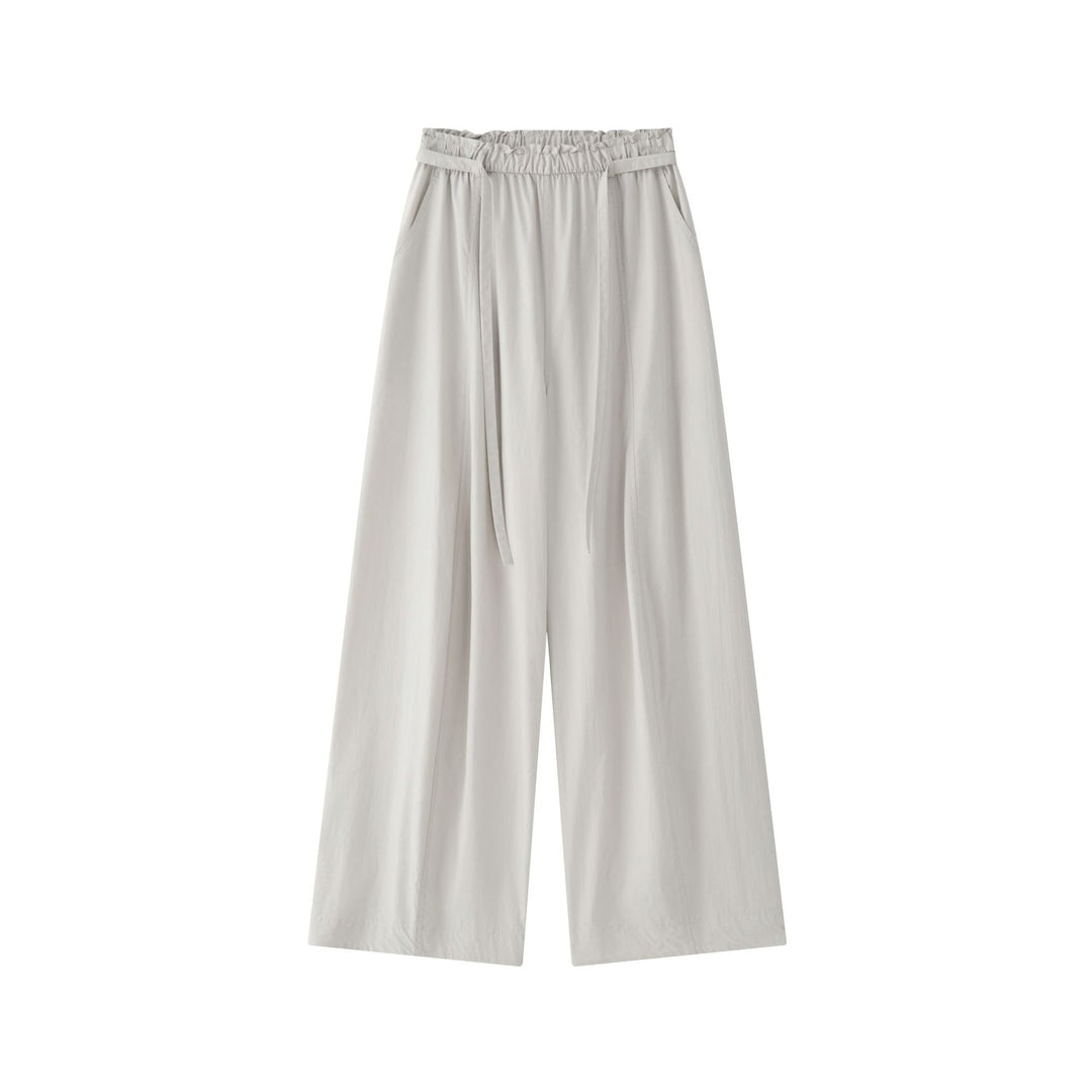 Women's Wide High-Waist Baggy Pants with Drawstring and Division Seams Mune Fashion