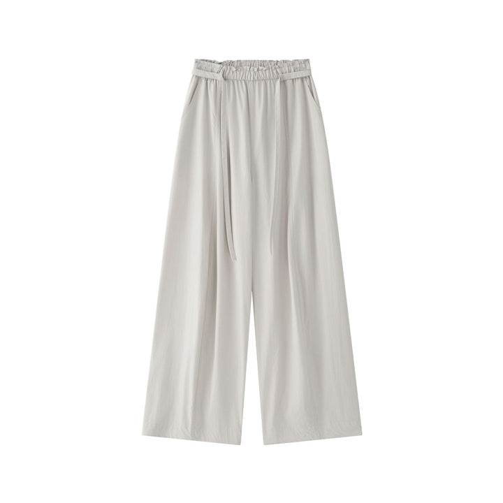 Women's Wide High-Waist Baggy Pants with Drawstring and Division Seams Mune Fashion