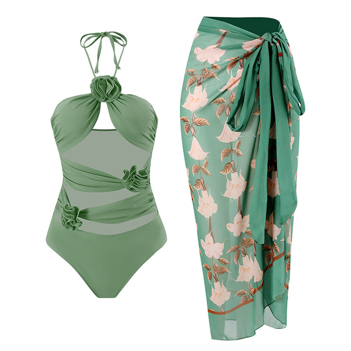 Ladies' one-piece swimsuit with floral details and transparent insert Mune Fashion