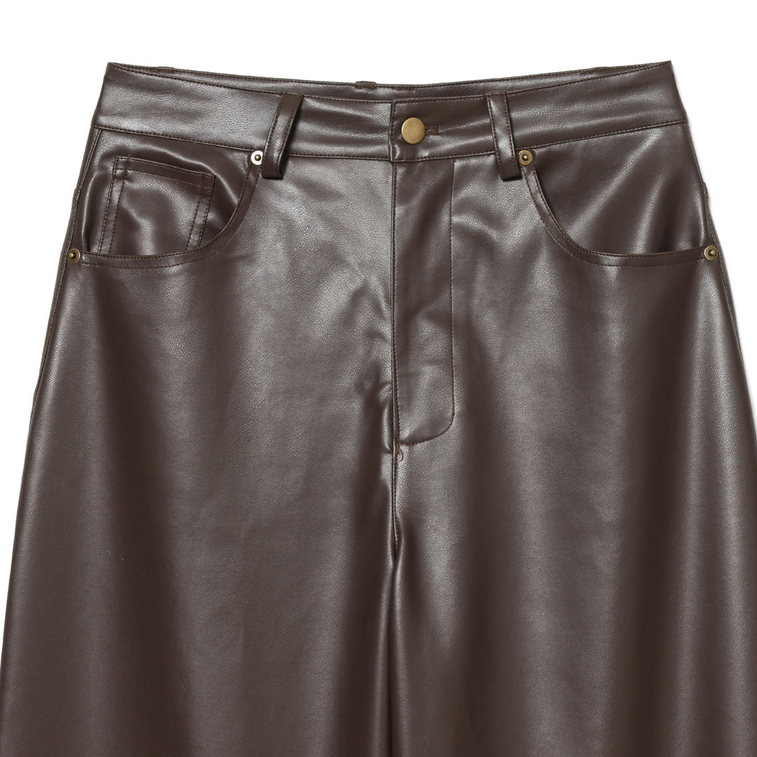Women's wide Highwaist Cropped Leather Pants with Five-Pocket and straight leg Mune Fashion